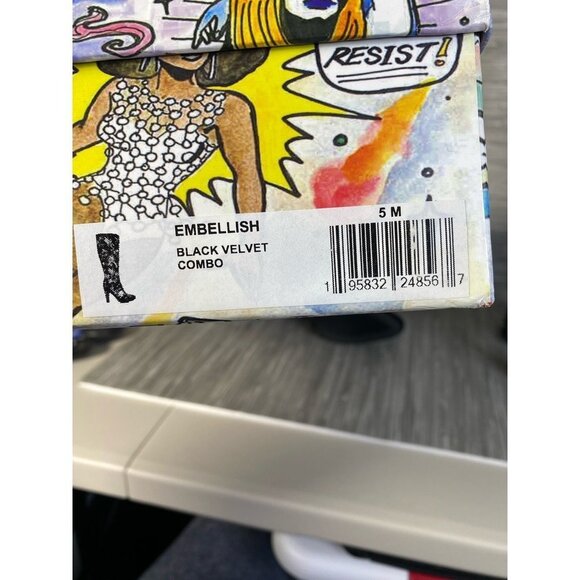 Jeffery Campbell Womens Pointed Toe Boots Multicolor Velvet Knee High Zip 5 M - Picture 7 of 8